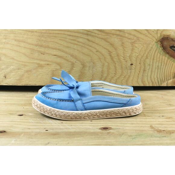 L.L. Bean Shoes Womens 6.5 Blue Leather Bow Espadrilles Mules Sandals - Picture 1 of 7